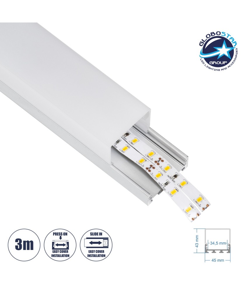 GloboStar® SURFACEPENDANT-PROFILE 70864-3M Προφίλ Αλουμινίου - Βάση & Ψύκτρα Ταινίας LED με Λευκό Γαλακτερό Κάλυμμα - Επιφανειακή & Κρεμαστή Χρήση - Πατητό Κάλυμμα - Ασημί - 3 Μέτρα - Μ300 x Π4.5 x Υ4.2cm